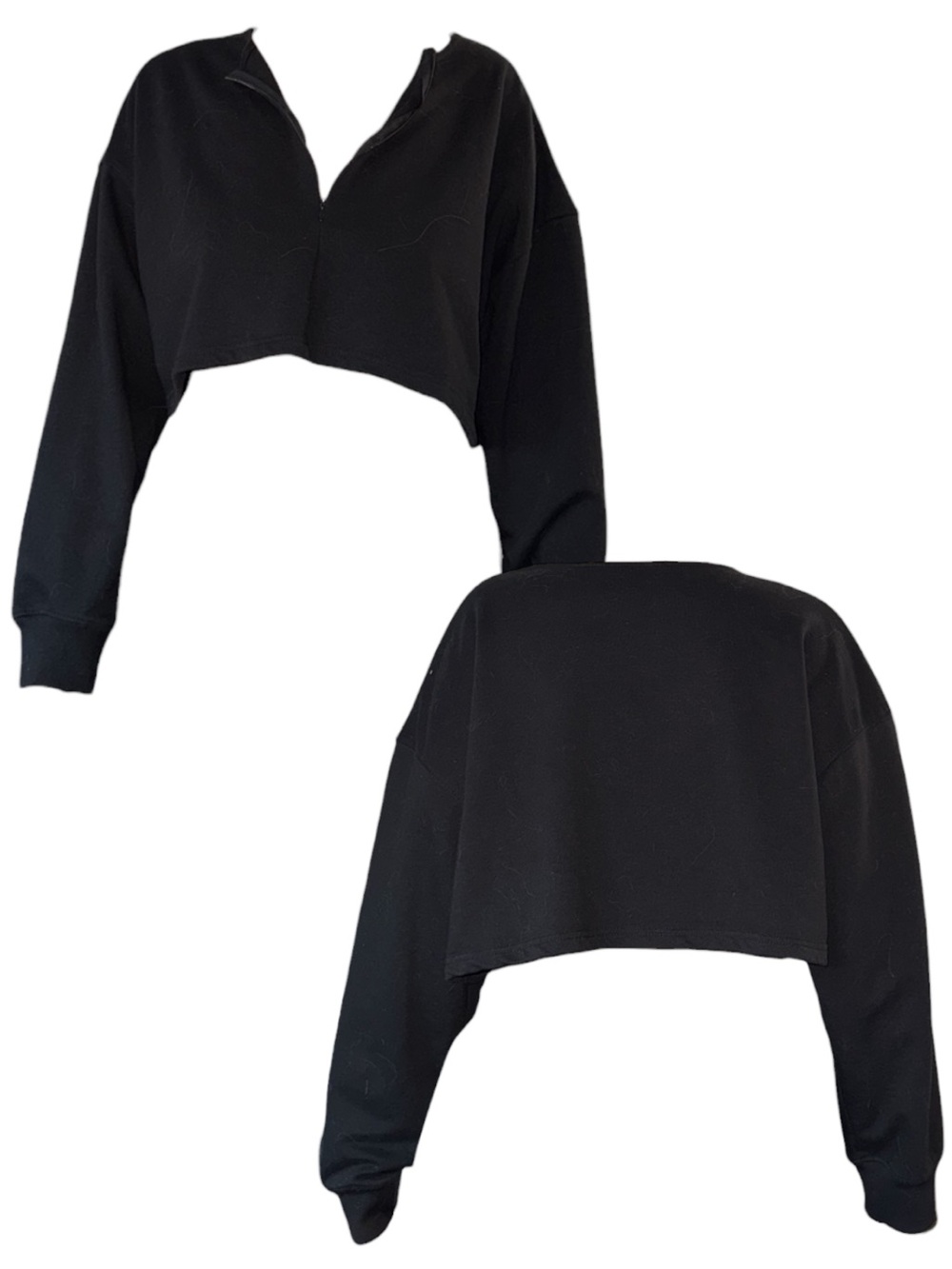 Missguided Black Cropped Off-Shoulder V-Neck Pullover